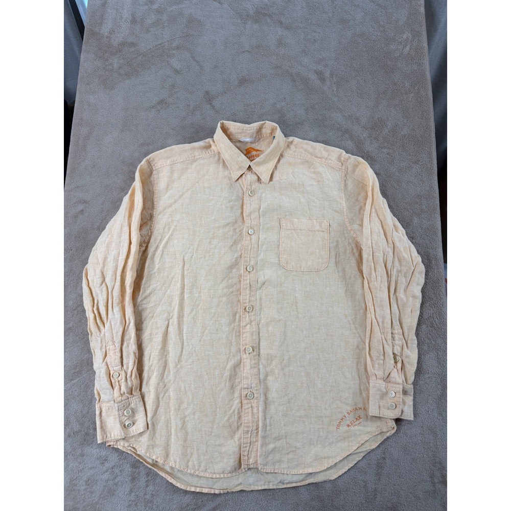 Tommy Bahama shirt mens size Large Peach Linen Long Sleeve Shirt EUC